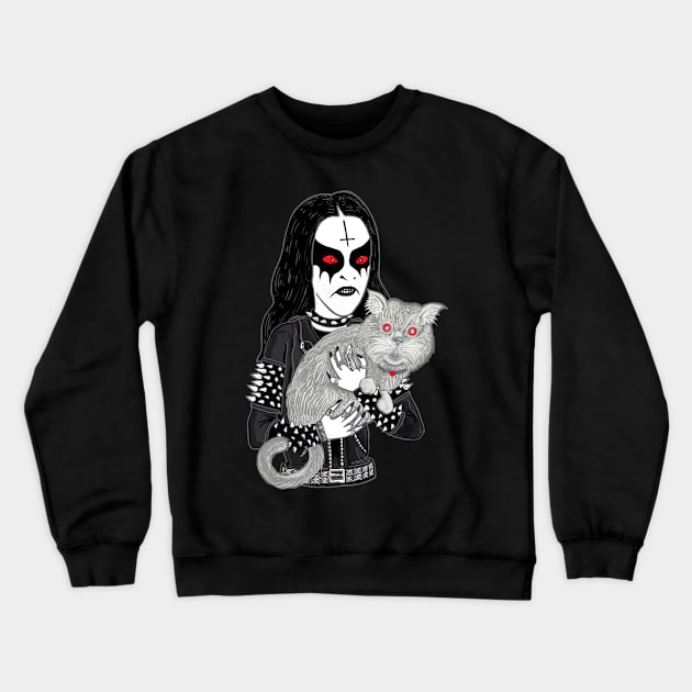 Metal Head with a Cat 2020 Miskeldesign Crewneck Sweatshirt by miskel